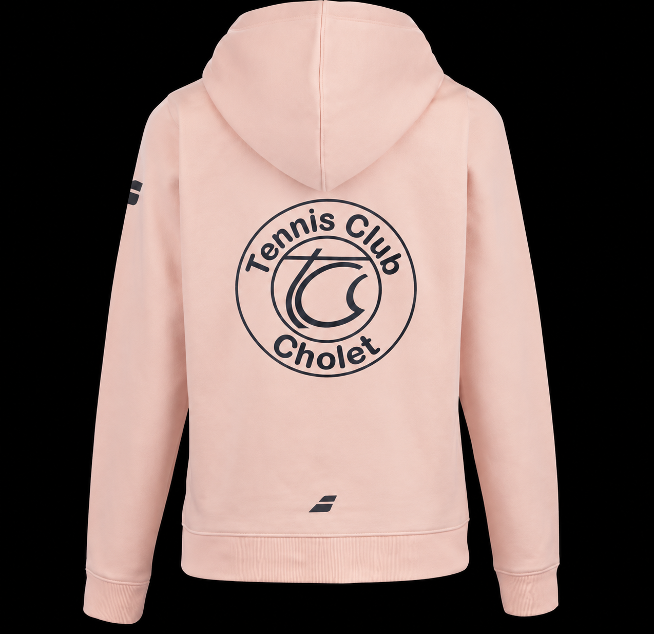 Sweat-shirt Babolat femme rose poudré, dos avec grand logo Tennis Club Cholet noir