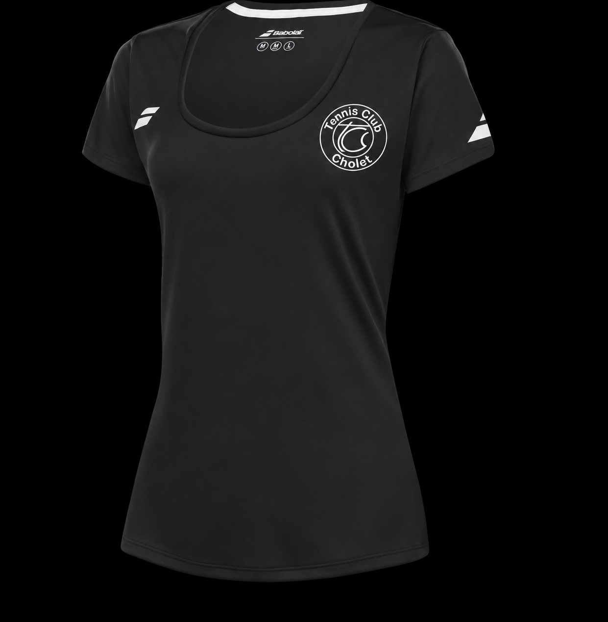 T-shirt Babolat femme noir avec logo Tennis Club Cholet blanc au cœur